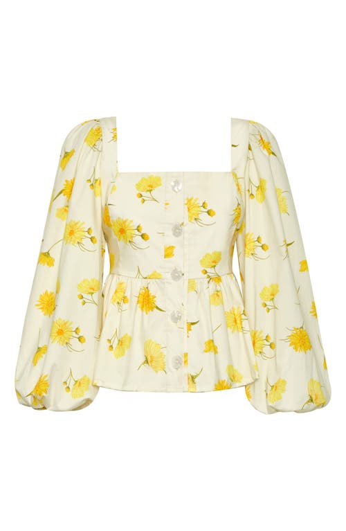 The Lulo Project Hacienda Balloon Sleeve Cotton Peplum Top In White
