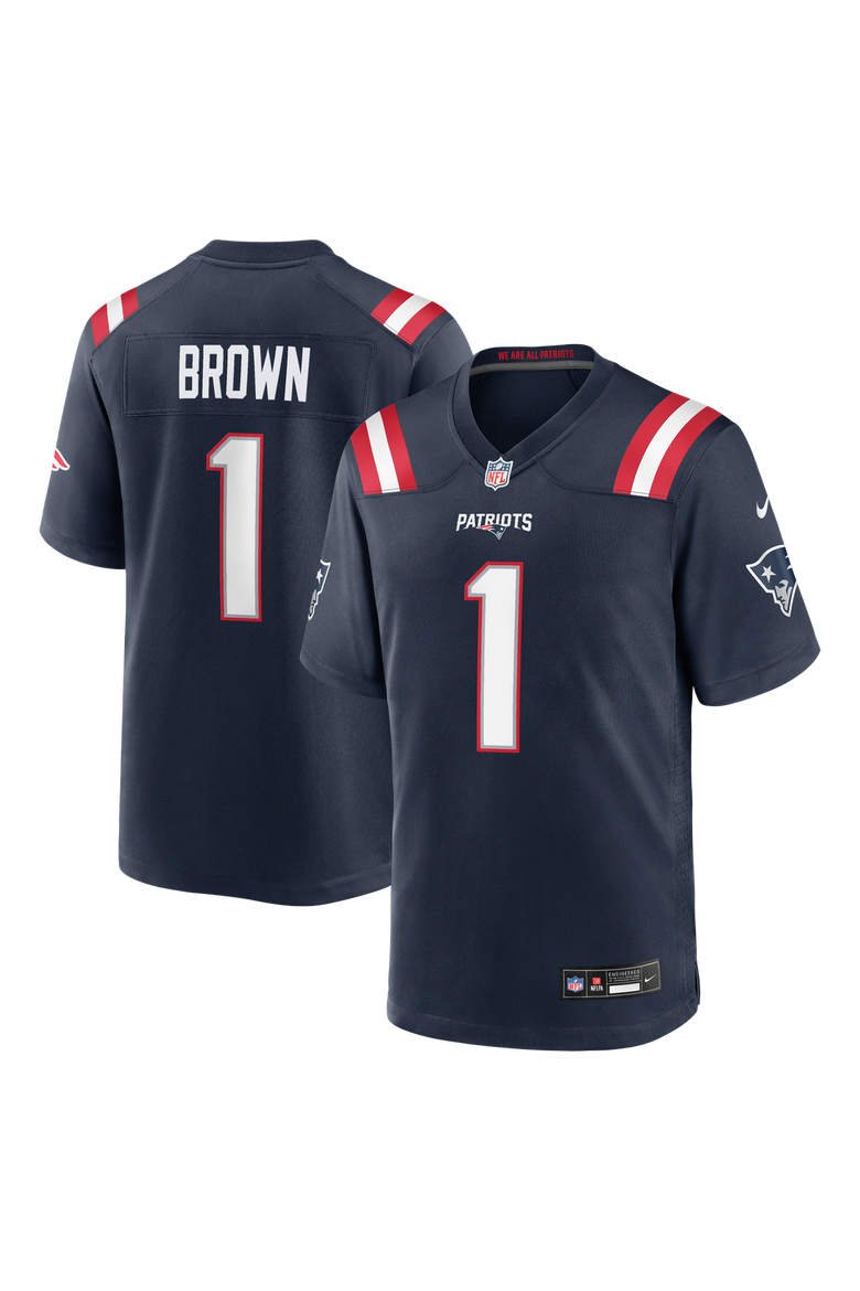 Men's Nike A.J. Brown Navy New England Patriots Team Game Jersey, Main, color, Navy
