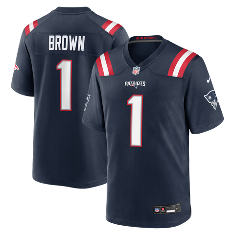 Men's Nike A.J. Brown Navy New England Patriots Team Game Jersey