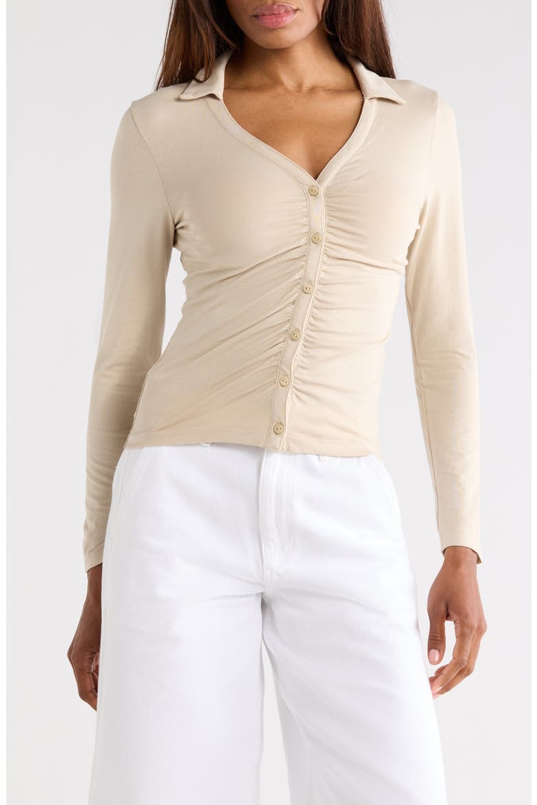 Lucy Ruched Polo Button-Up Shirt, Main, color, SNDST