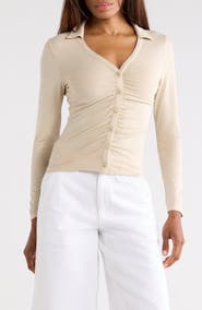 rag & bone Lucy Ruched Polo Button-Up Shirt