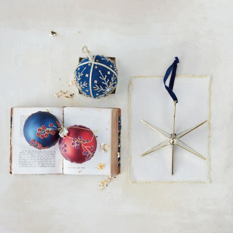 Glass & Brass Star Ornament with Velvet Hanger