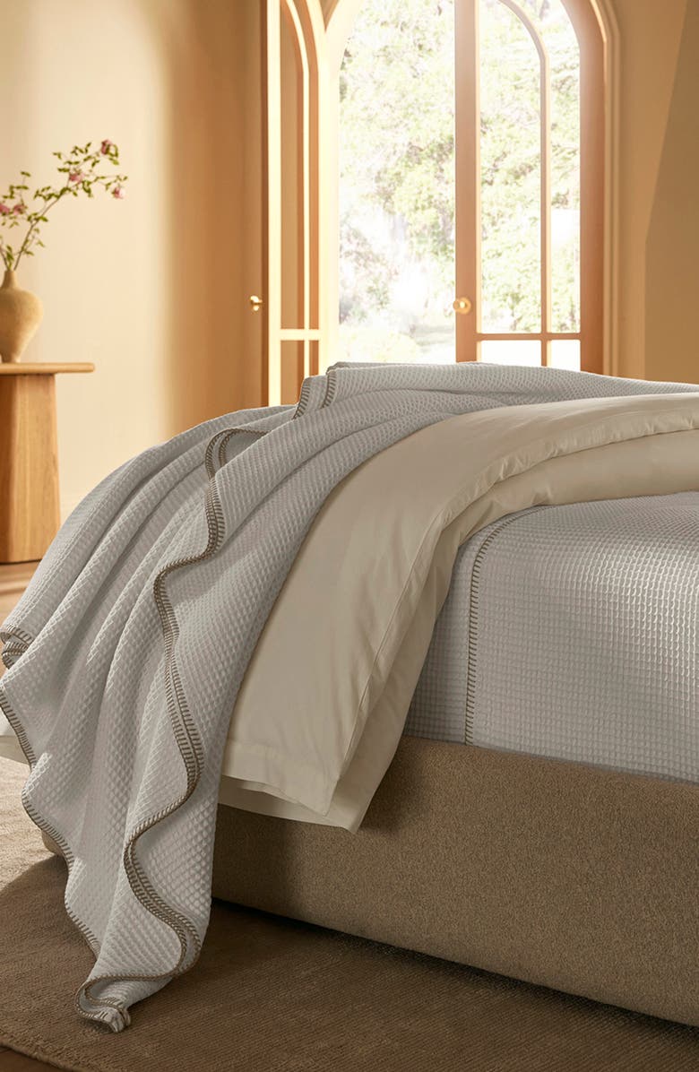 Boll & Branch Organic Cotton Waffle Blanket, Alternate, color, White/ Oak