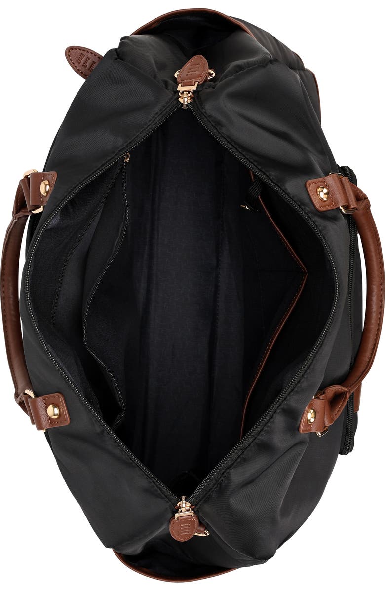 ELLE Luxe Journey 30L Twill and Vegan Leather Weekender Duffel Bag, Alternate, color, Black