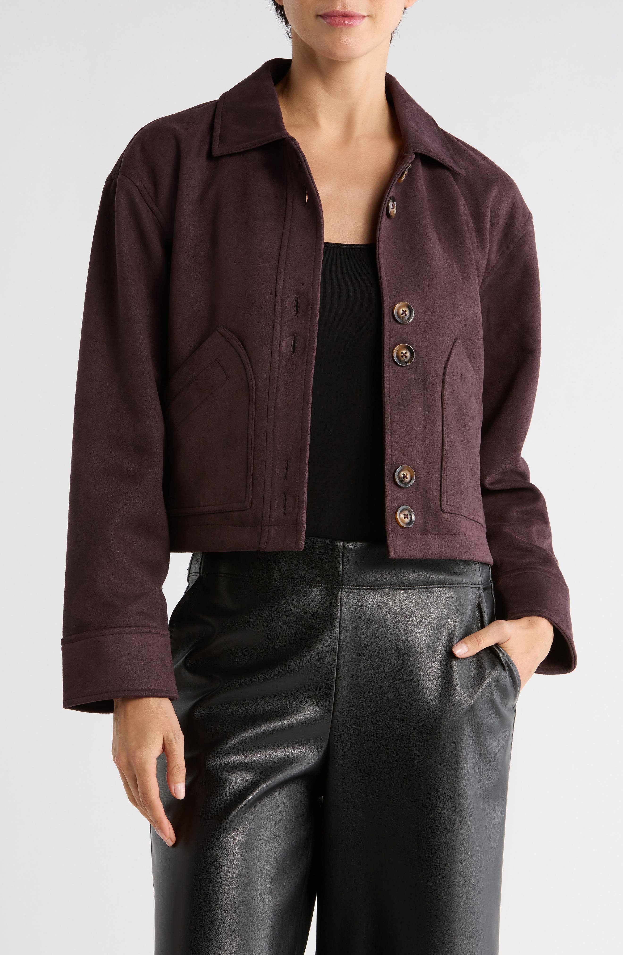 Ellen Tracy Crop Faux Suede Jacket
