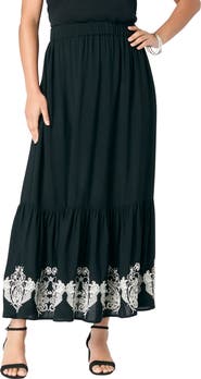 Roaman's Plus Size Lace-Trim Pull-On Skirt