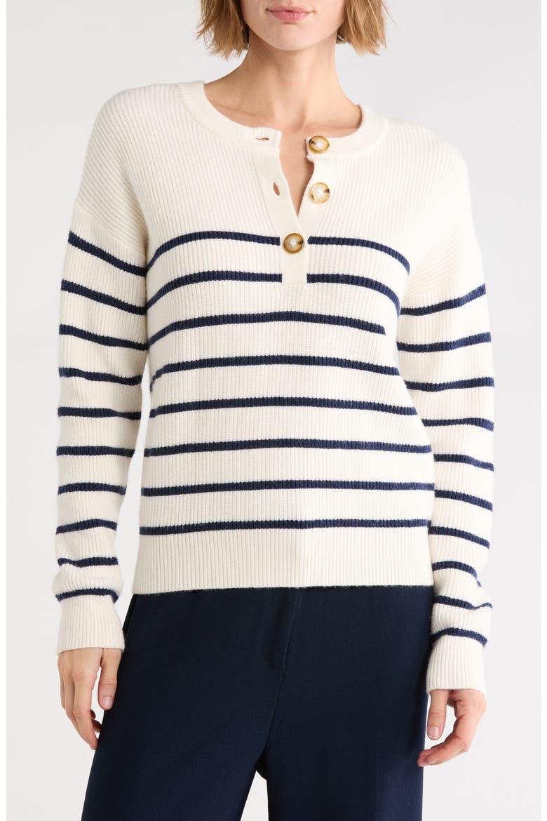 Striped Button Up Sweater, Main, color, NAVY COMBO