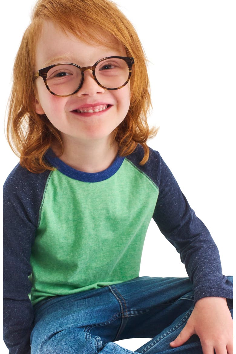 Kids Heathered Long Sleeve Baseball Tee, Alternate, color, Clover/ Navy