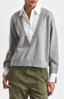 Derek Lam 10 Crosby Rida Cotton Blend Mixed Media Sweater