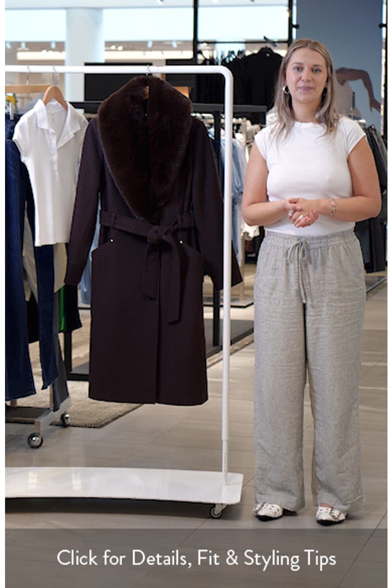 removable faux fur collar belted wool blend coat video