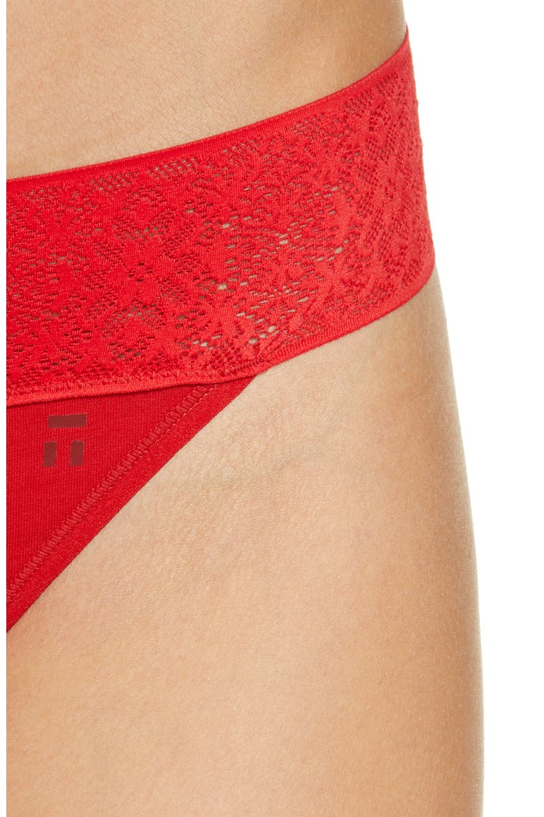 Cool Cotton Lace Trim Thong, Alternate, color, HAUTE RED