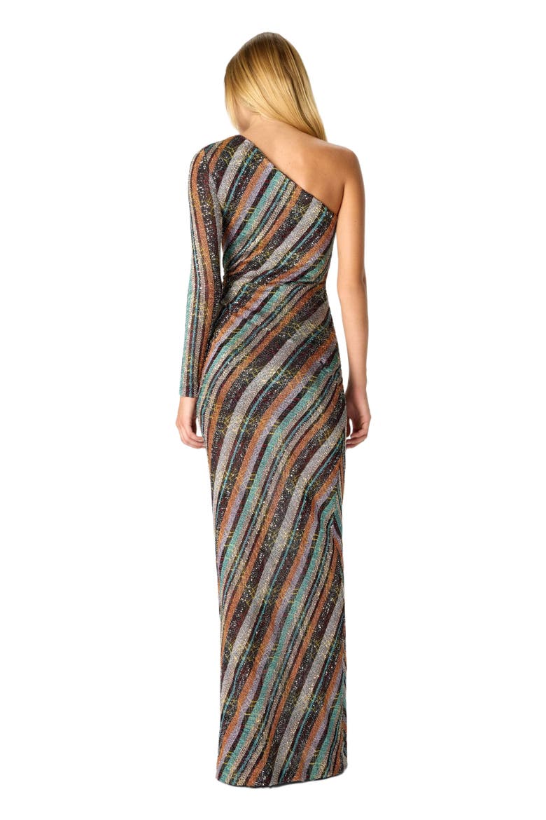 One-shoulder Long Dress In Irregular Zig Zag Knit With Sequins, Alternate, color, Multicoloured