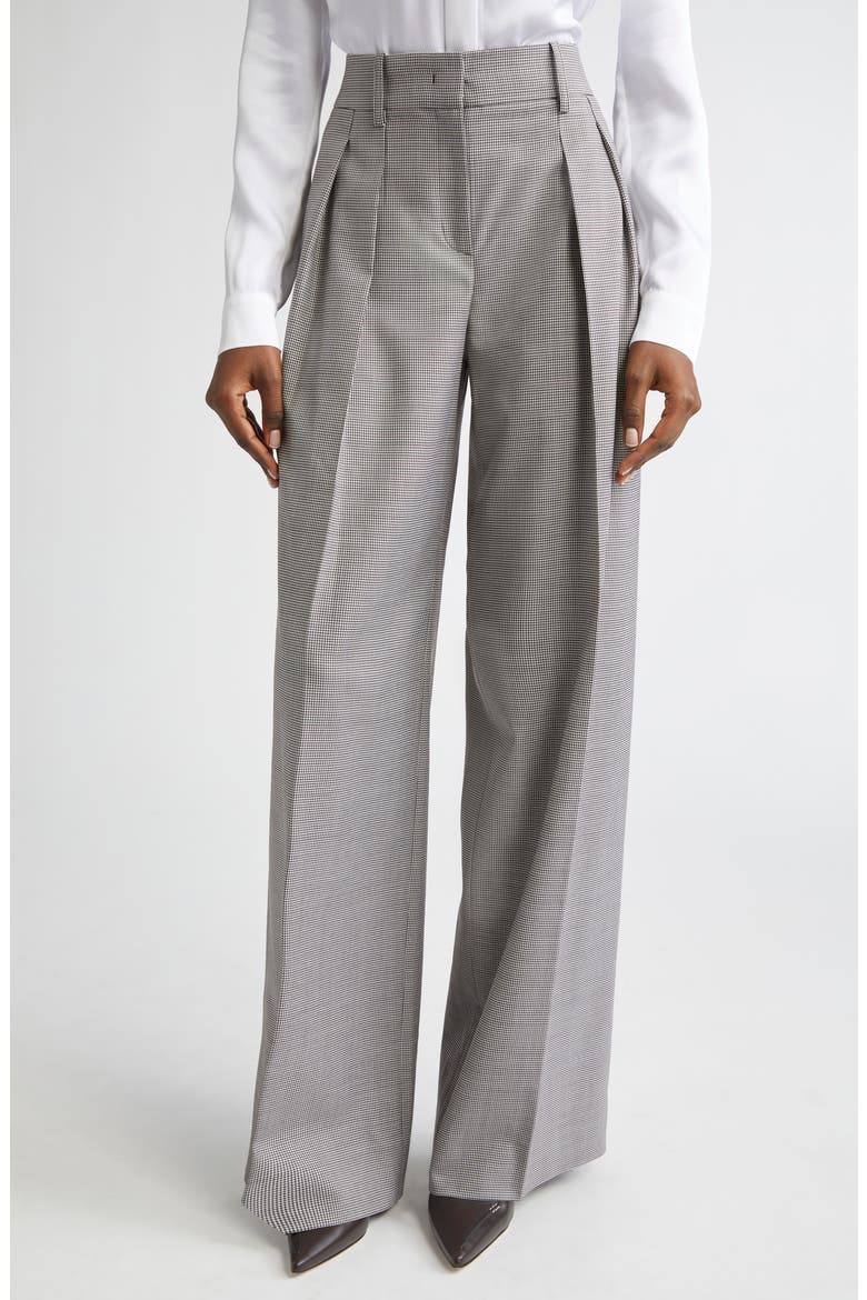 Pleated Houndstooth Slouch Stretch Virgin Wool Trousers, Main, color, CHOCOLATE/ WHITE