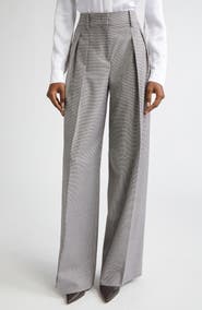 Michael Kors Collection Pleated Houndstooth Slouch Stretch Virgin Wool Trousers