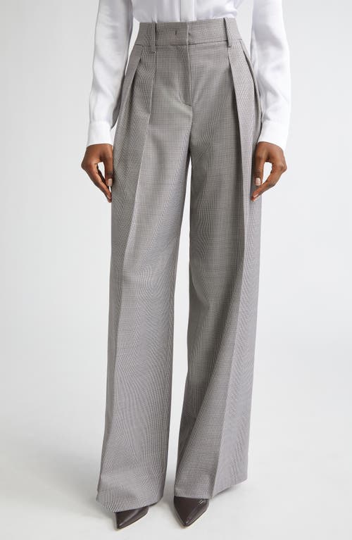 Michael Kors Collection Pleated Houndstooth Slouch Stretch Virgin Wool Trousers In Gray