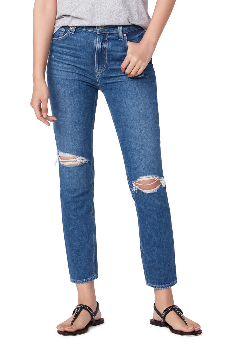PAIGE Sarah Ripped High Waist Slim Jeans, Main, color,