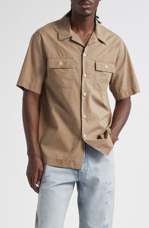 Embroidered Numeric Logo Short Sleeve Button-Up Shirt