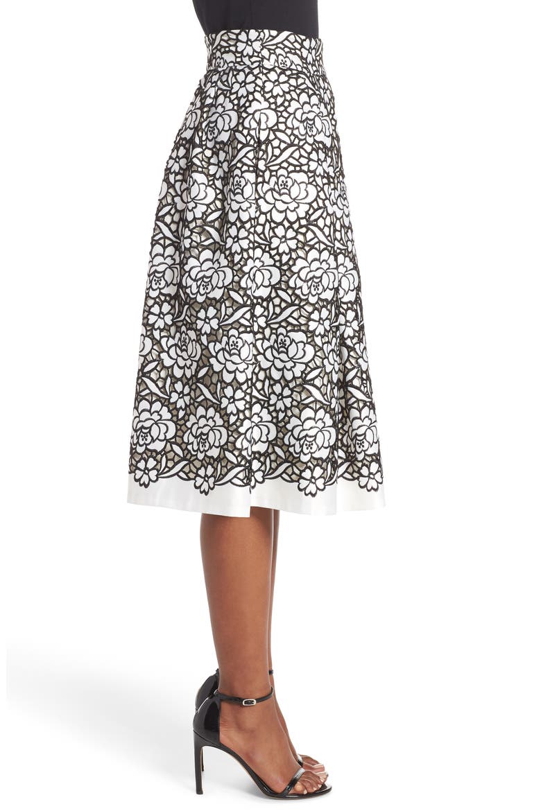 Pleated Floral Cutout Appliqué Skirt, Alternate, color, BLACK/IVORY