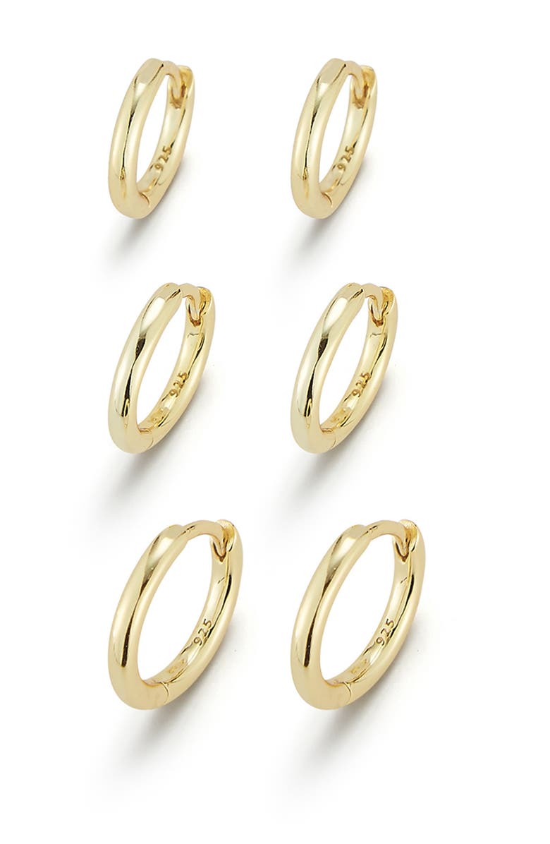 GLAZE JEWELRY 14K Gold Plated Sterling Silver Huggie Earrings - Set of 3, Main, color, 