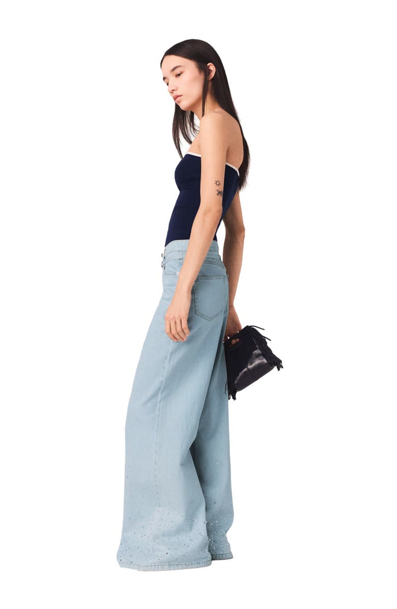 maje Wide-leg rhinestone jeans, Alternate, color, Blue Sky
