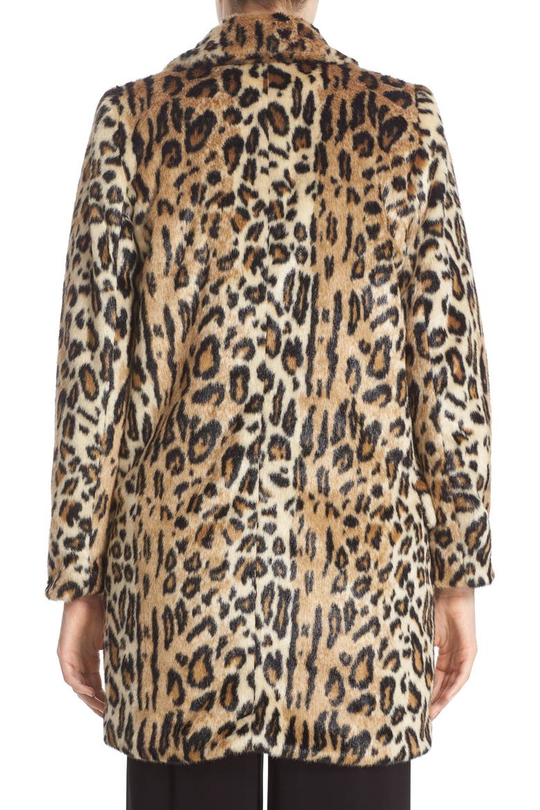 'Montana' Leopard Print Faux Fur Double Breasted Coat, Alternate, color, BROWN MULTI