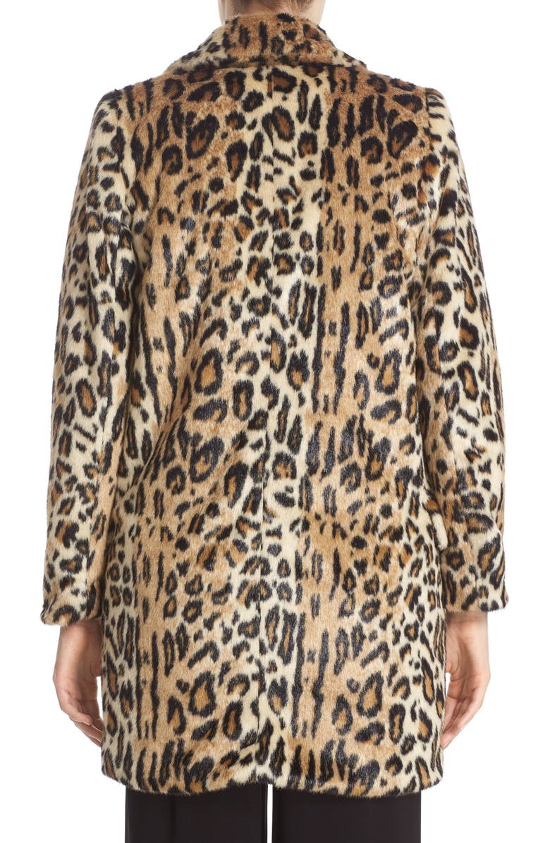 Alice + Olivia 'Montana' Leopard Print Faux Fur Double Breasted Coat, Alternate, color, 