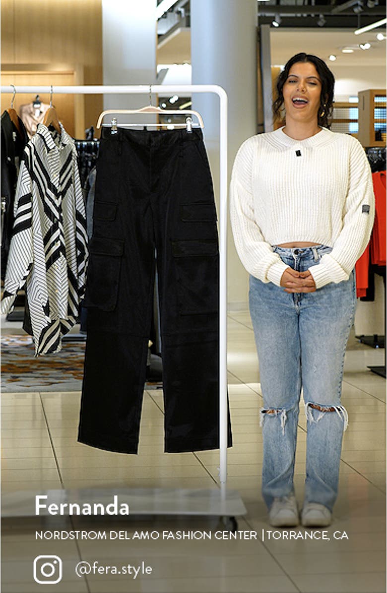 Relaxed Fit Straight Leg Satin Cargo Pants, sales video thumbnail