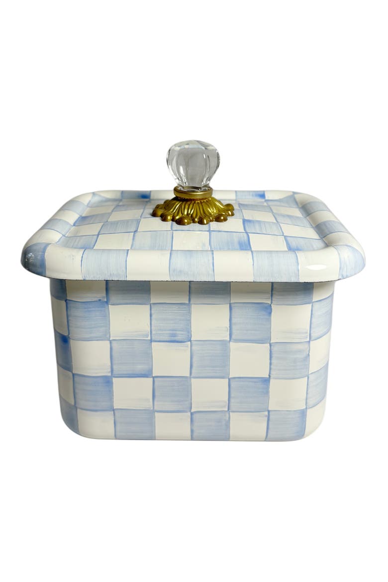 Emerald Check Enameled Steel Recipe Box, Alternate, color, BLUE