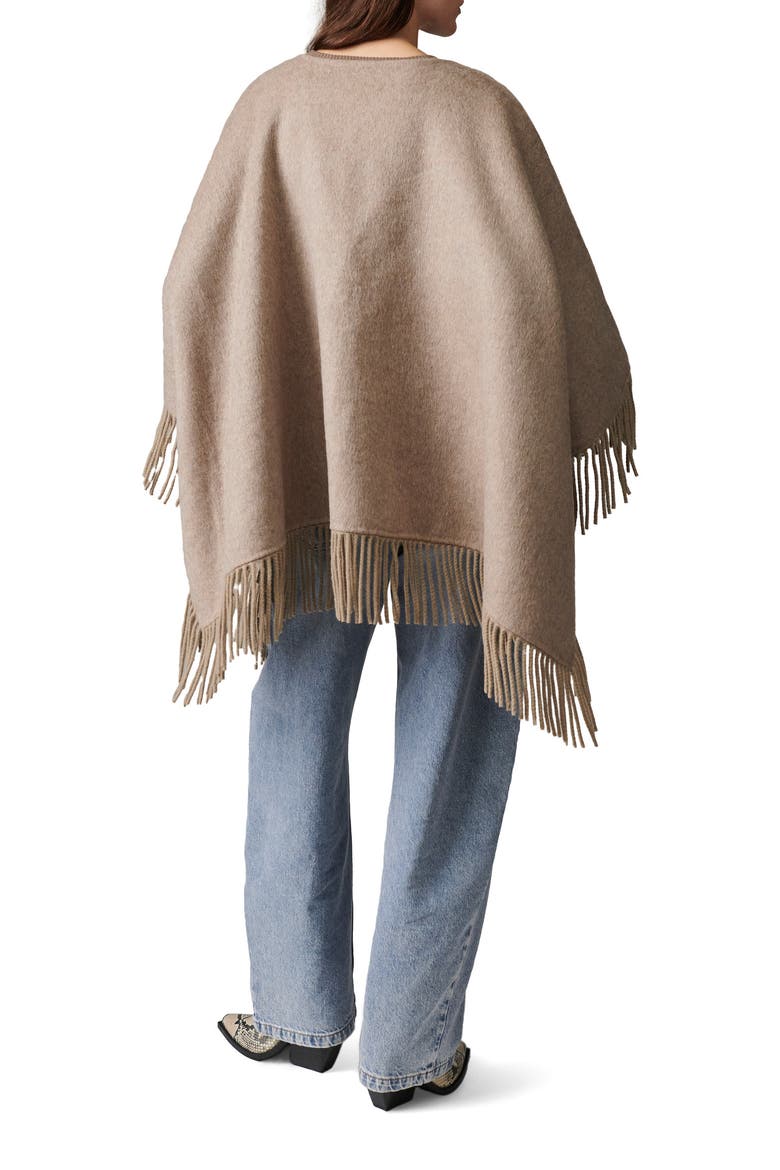 Fringed Open Front Poncho, Alternate, color, Beige Melange