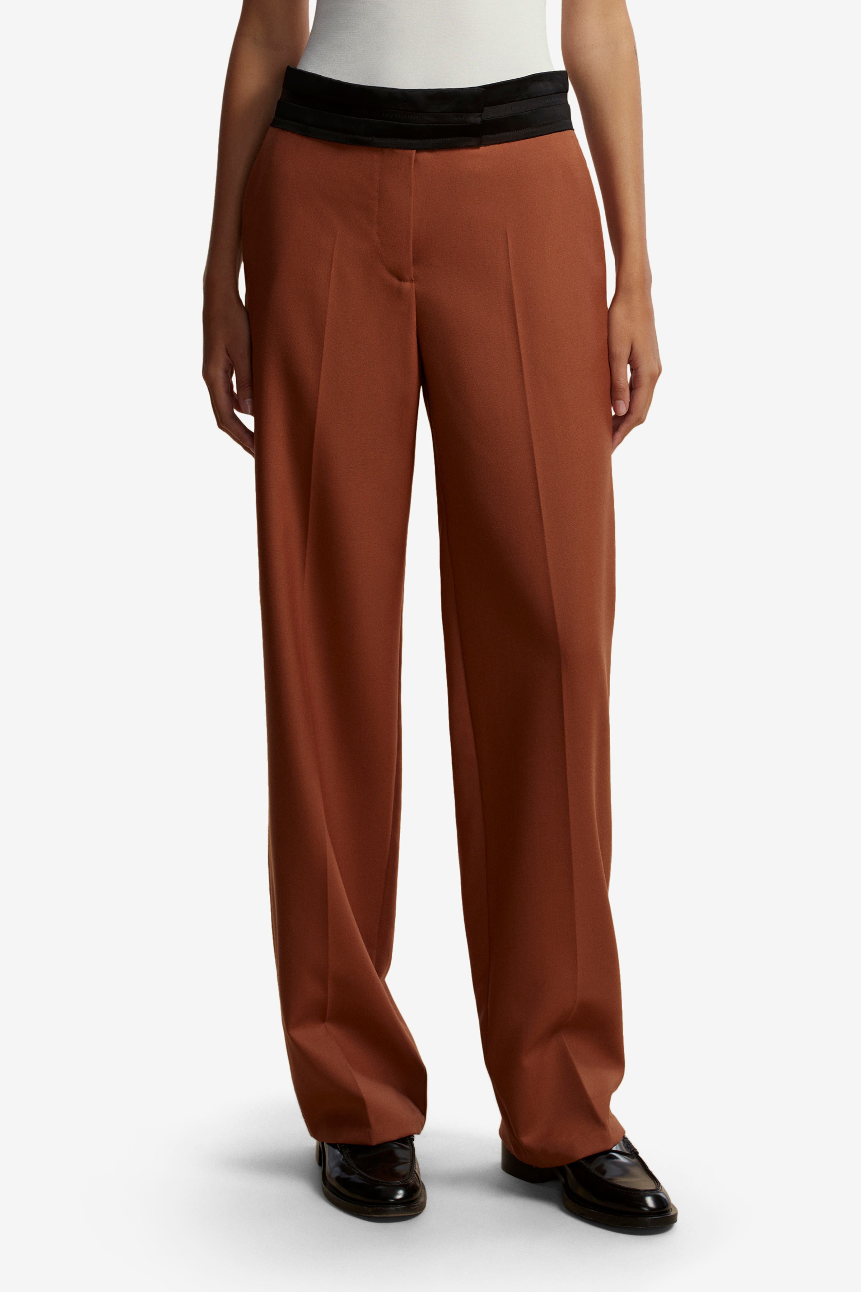 Marina Moscone Relaxed Trouser w/ Raw Edge Detail in Cognac 