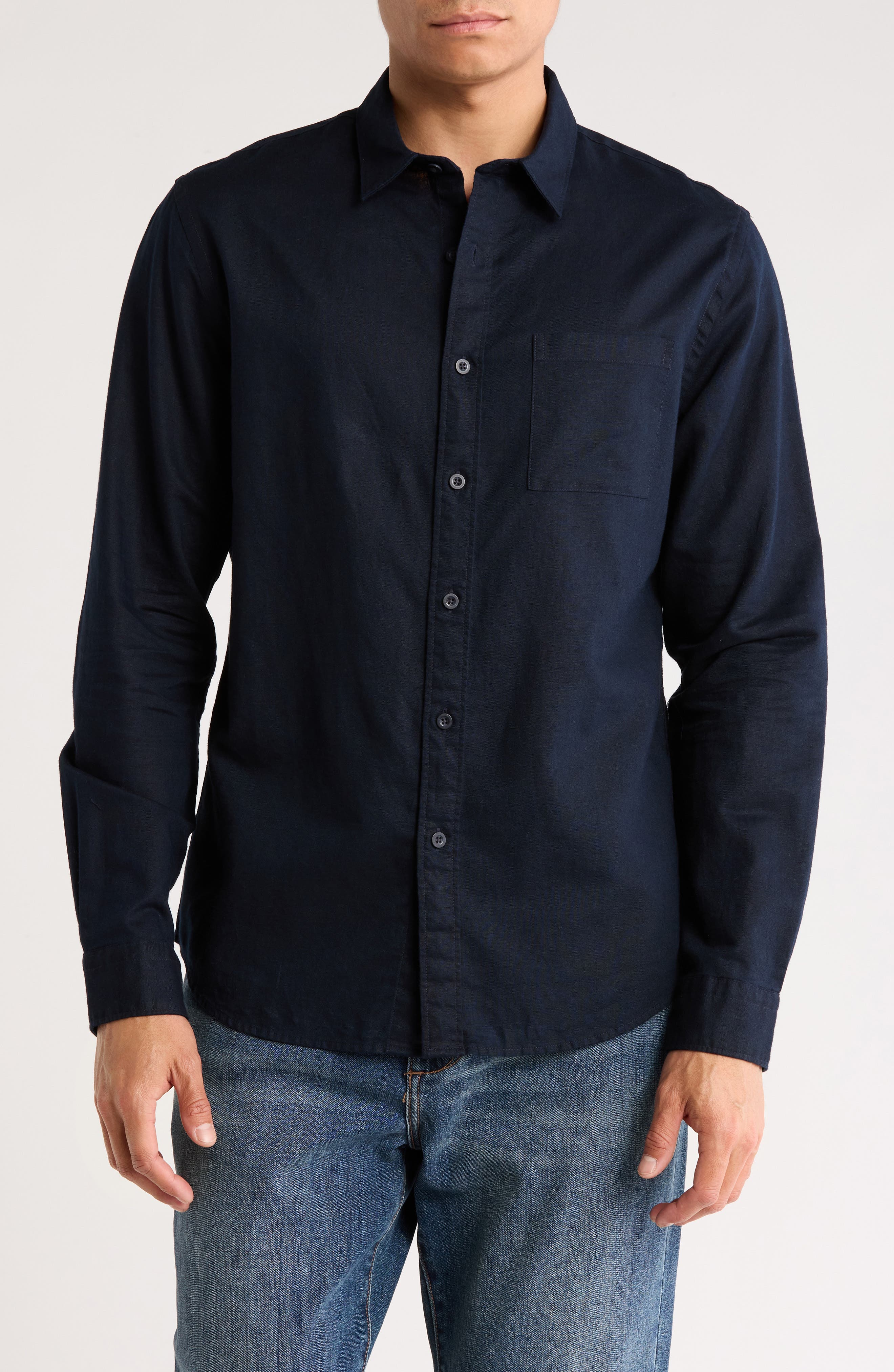 Vince Classic Fit Linen Blend Button-Up Shirt