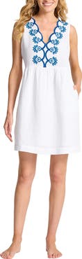 Tommy Bahama St. Lucia Embroidered Sleeveless Linen Blend Cover-Up Dress