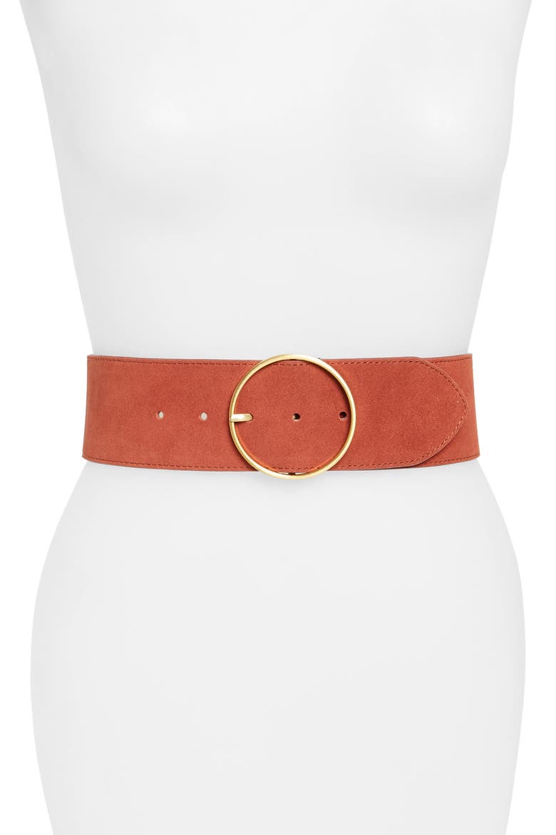 Suede Stretch Belt, Main, color, RUST ADOBE