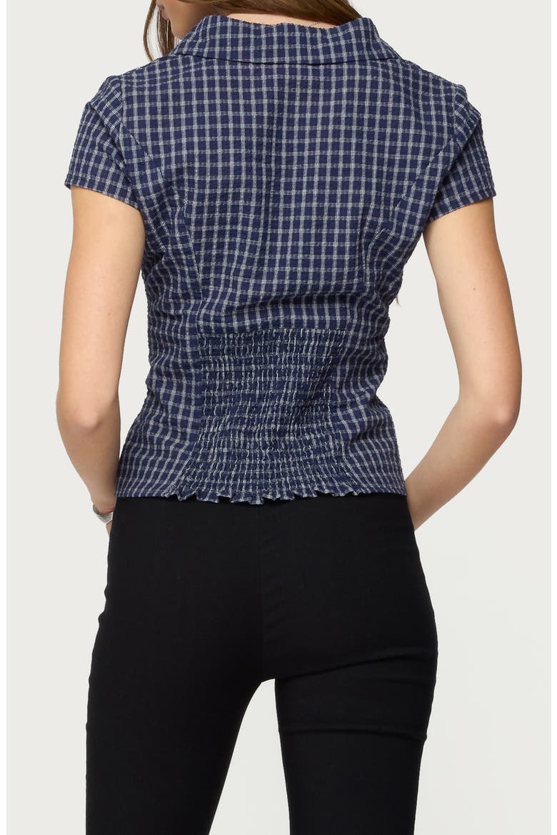 Oriya Gingham Button-Up Blouse, Alternate, color, NAVY
