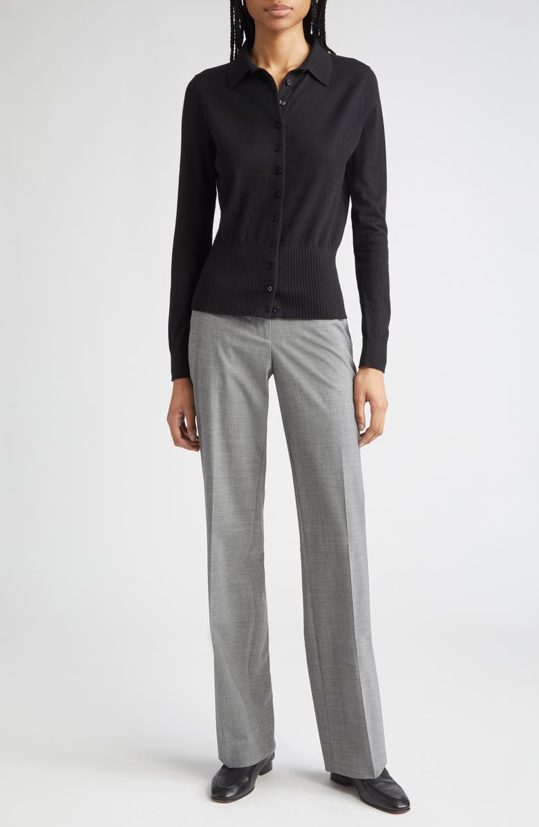 Lafayette 148 New York Rib Trim Button Front Polo Cardigan, Alternate, color, 