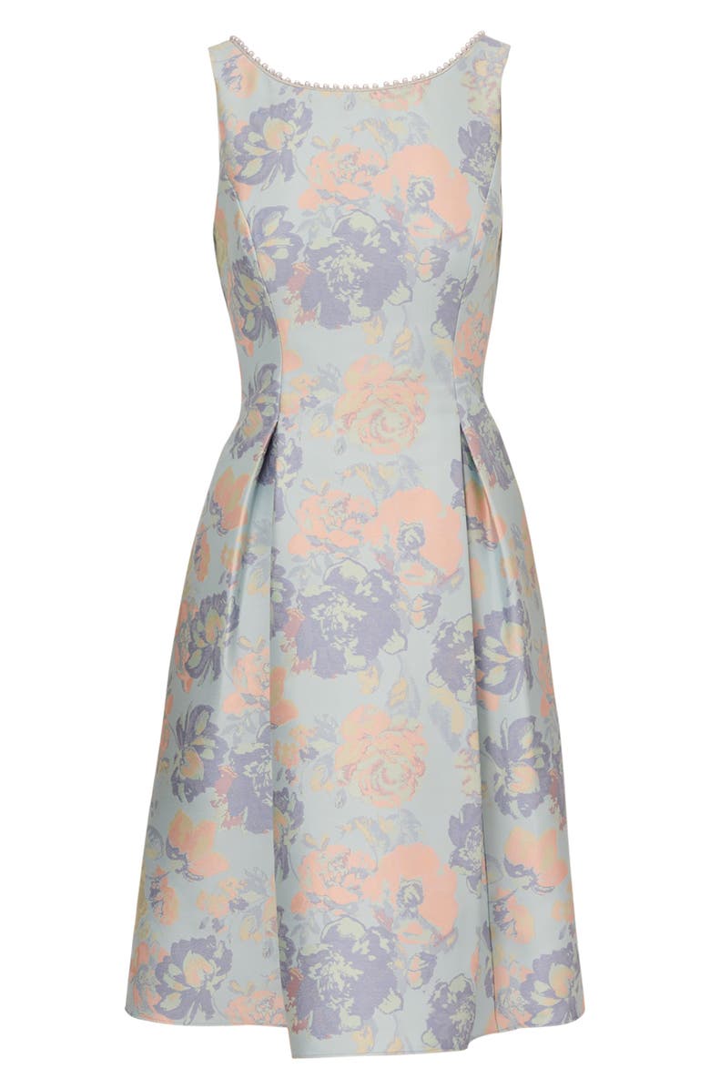 Adrianna Papell Floral Jacquard Imitation Pearl Detail Cocktail Dress, Alternate, color,