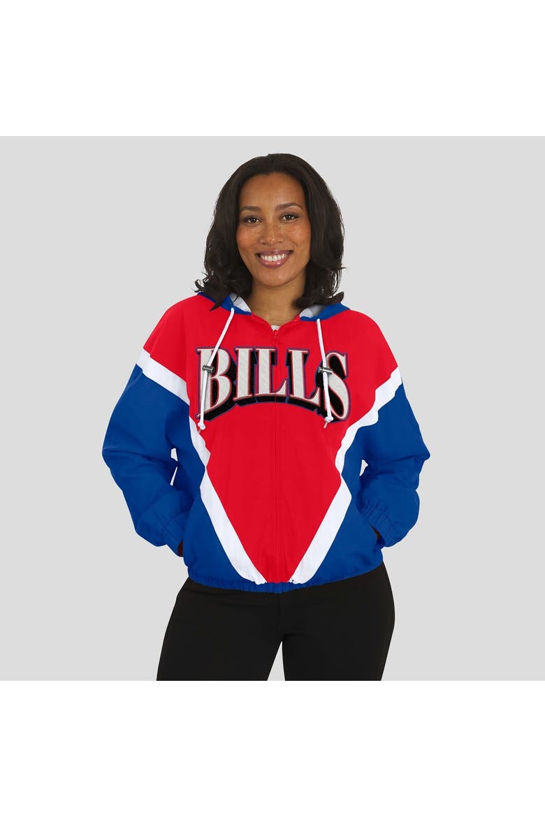 Women's WEAR by Erin Andrews Red/Royal Buffalo Bills Retro Crinkle Full-Zip Hoodie Windbreaker, Alternate, color, Red
