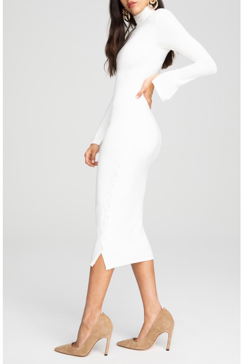 Ribbed Mock Neck Long Sleeve Midi Dress, Alternate, color, IVORY