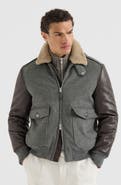 Brunello Cucinelli Bonded cashmere beaver cloth and nappa leather bomber jacket with Thermore® padding and detachable shearling collar