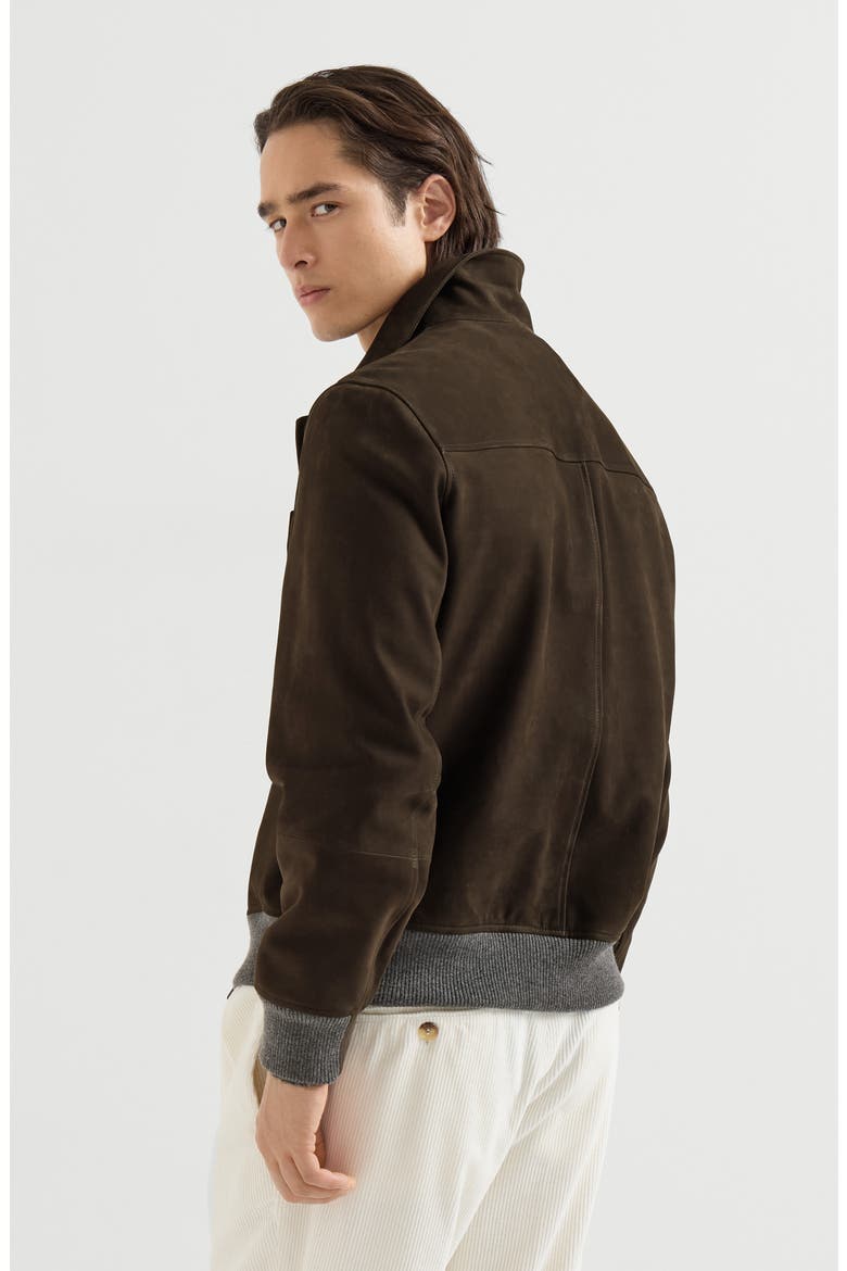 Nubuck Shirt-style Bomber Jacket With Cashmere Inserts And Metal Buttons, Alternate, color, Rust Brown