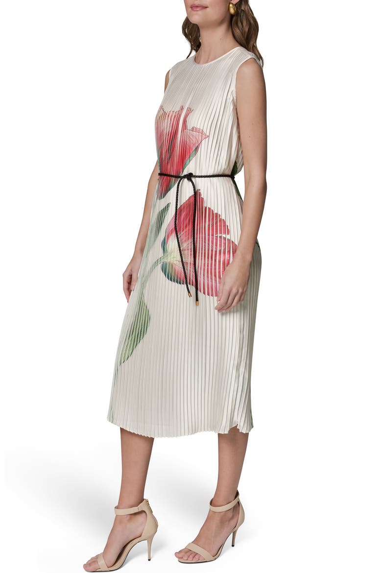 Floral Pleat Satin Midi Dress, Alternate, color, GERANIUM MULTI