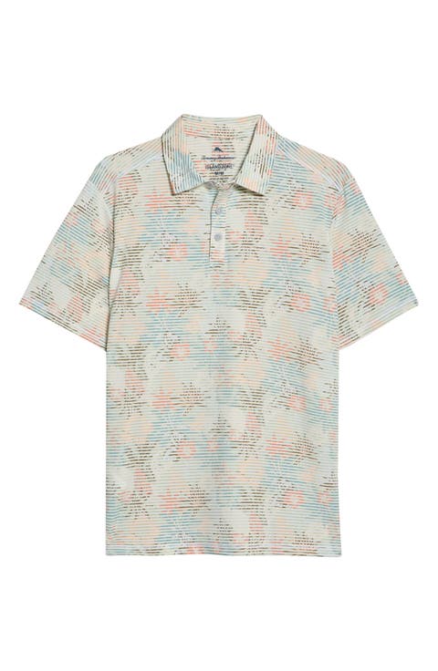 Costa Wave Palm Azul Seersucker Stripe IslandZone® Polo