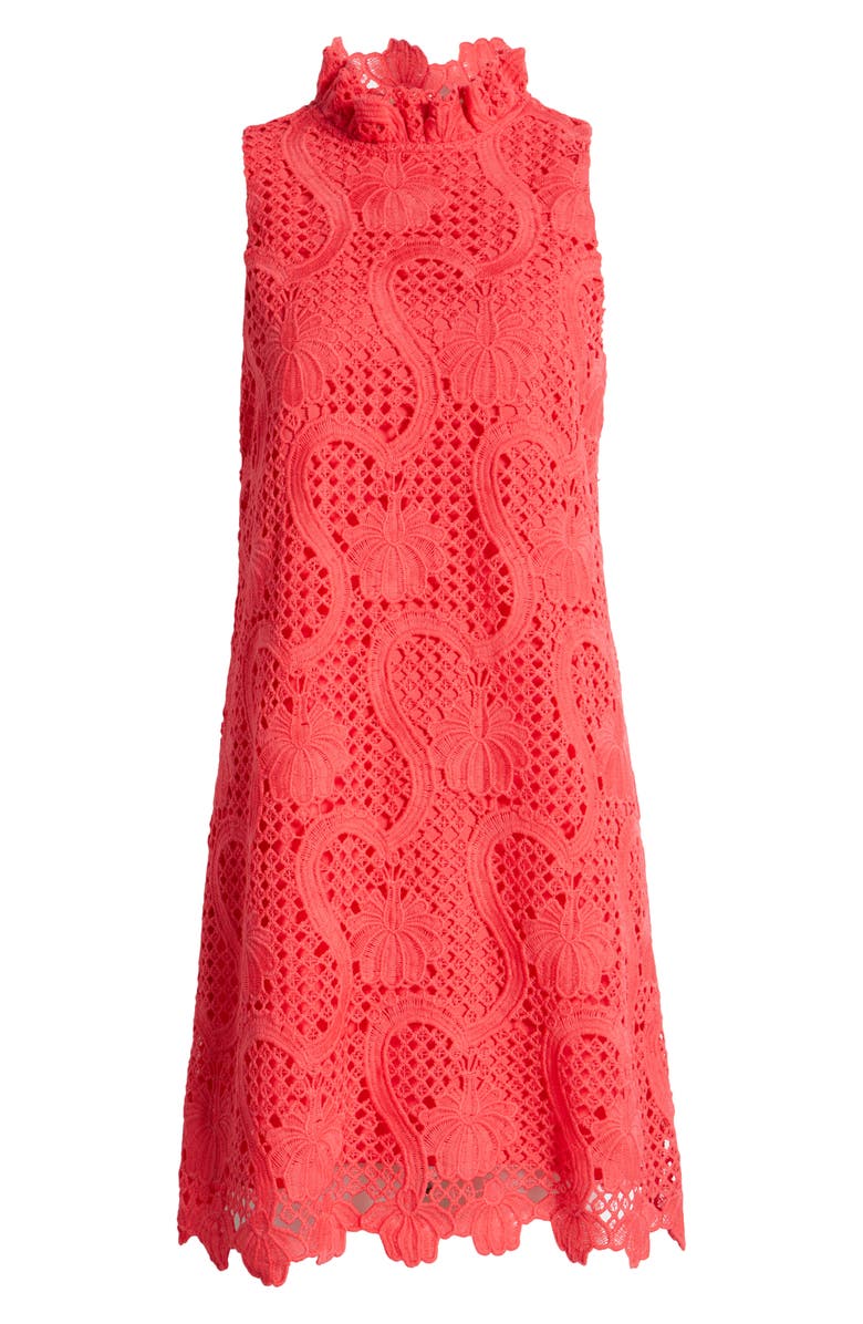 Anne Klein Ruffle Sleeveless Lace Overlay Shift Dress, Alternate, color, 