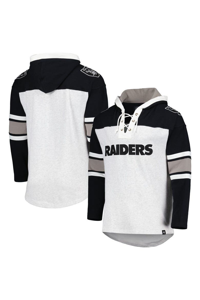 Men's '47 Las Vegas Raiders Heather Gray Gridiron Lace-Up Pullover Hoodie, Main, color, Gray