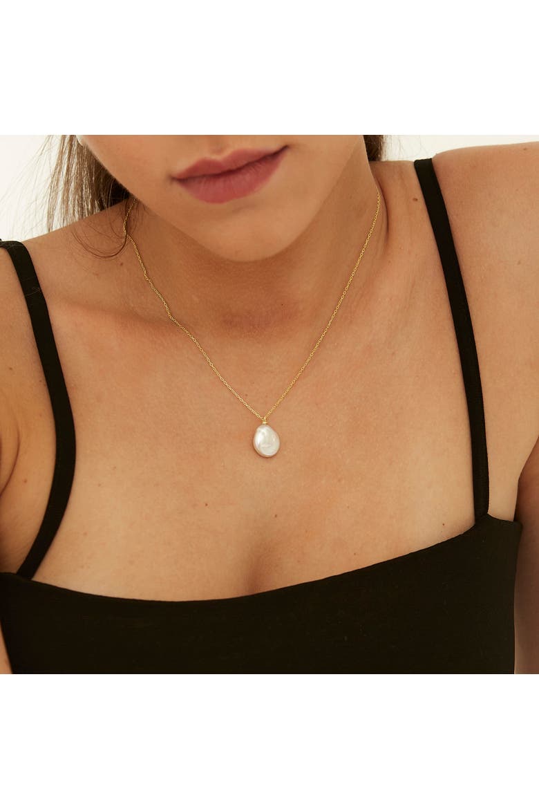 Baroque Flat Pearl Pendant Necklace Sterling Silver, Alternate, color, Gold