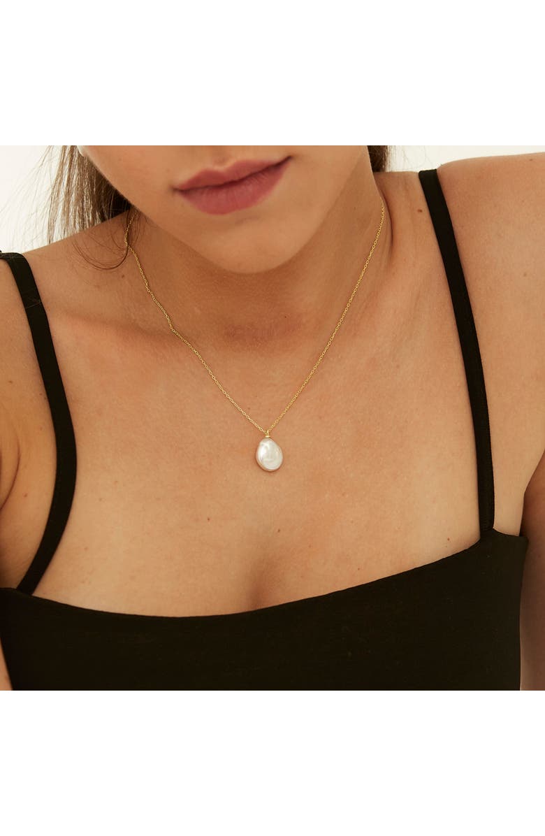 Spero London Baroque Flat Pearl Pendant Necklace Sterling Silver, Alternate, color, Gold