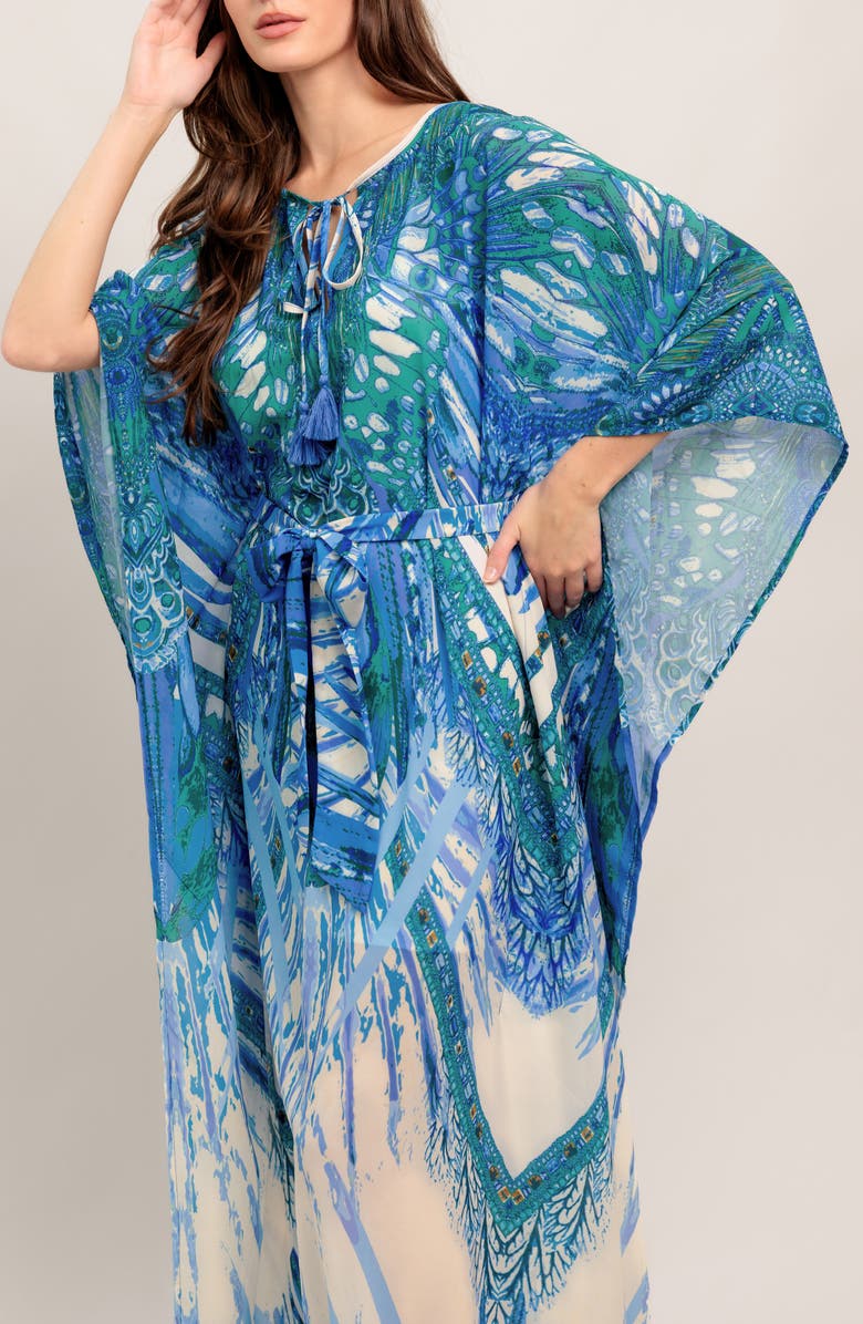 FLYING TOMATO Batwing Sleeve Caftan Maxi Dress, Alternate, color, Blue Multi