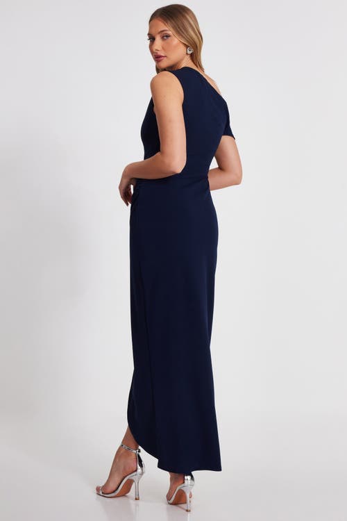 Quiz One Shoulder Scuba Crepe Asymmetric Maxi Dress In Navy