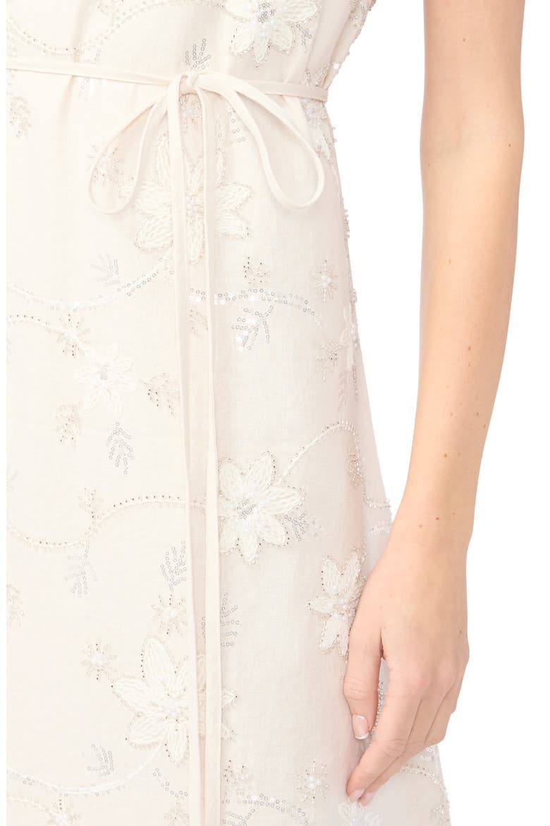 Parker Beaded Floral Embroidered Sleeveless Linen Blend Dress, Alternate, color, NEW IVORY