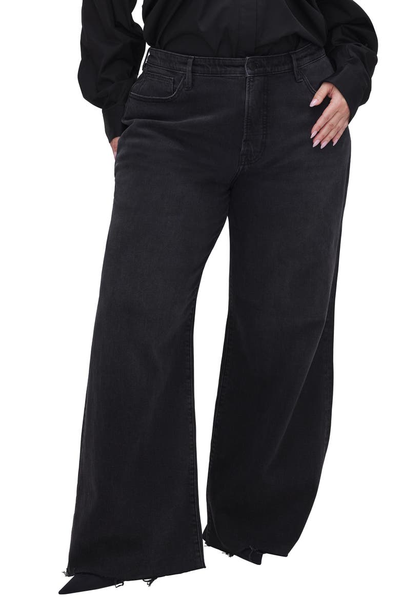 Good American Good Ease Wide Leg Jeans, Alternate, color, Black324